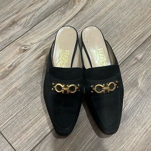 Ferragamo Black Suede Mules size 7